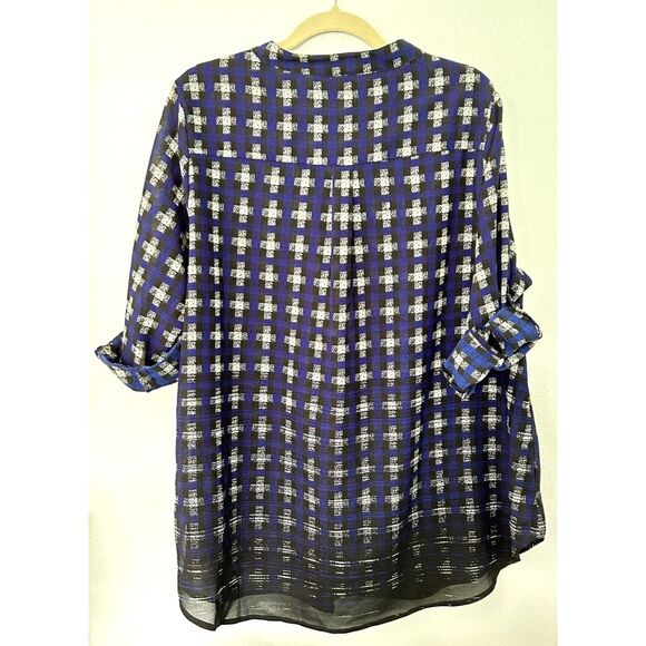 Antilia Femme Blouse - Midnight Blue Tunic Plaid Graphic Pattern - Picture 3 of 9